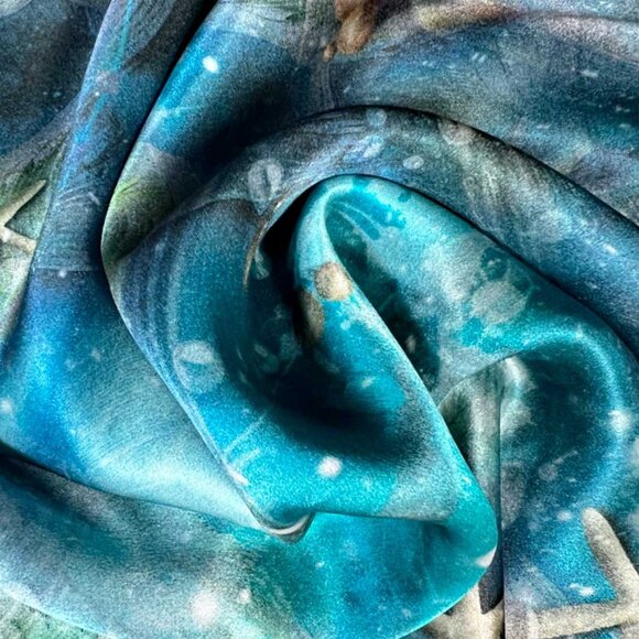 Goldfish Pond & Lotus Flower Square Pure Silk Scarf - Picture 6 of 10